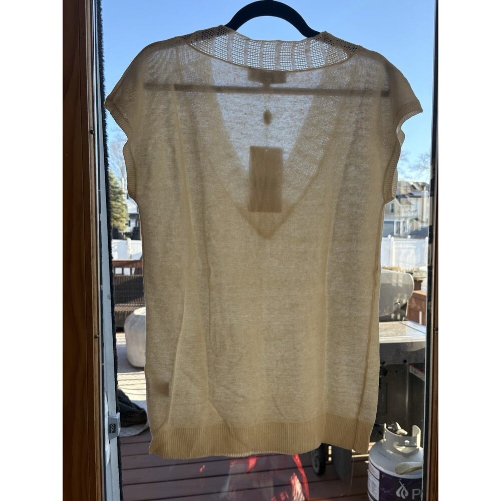 Tibi Cream Color Size Lg V-neck Knit w/ Lattice Detail At Neckline Linen Silk - Picture 2 of 5